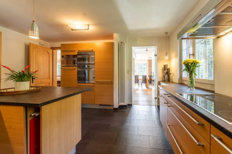 kitchen with oven, fridge working plate dish washer