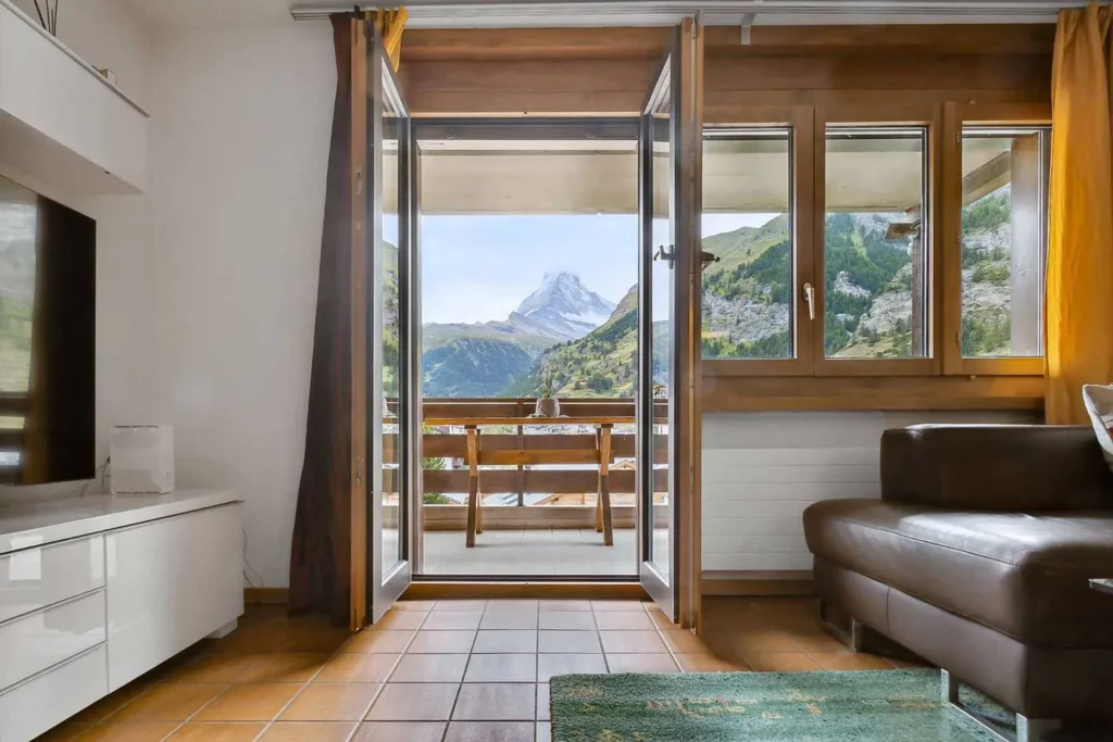 a room with a sliding glass door